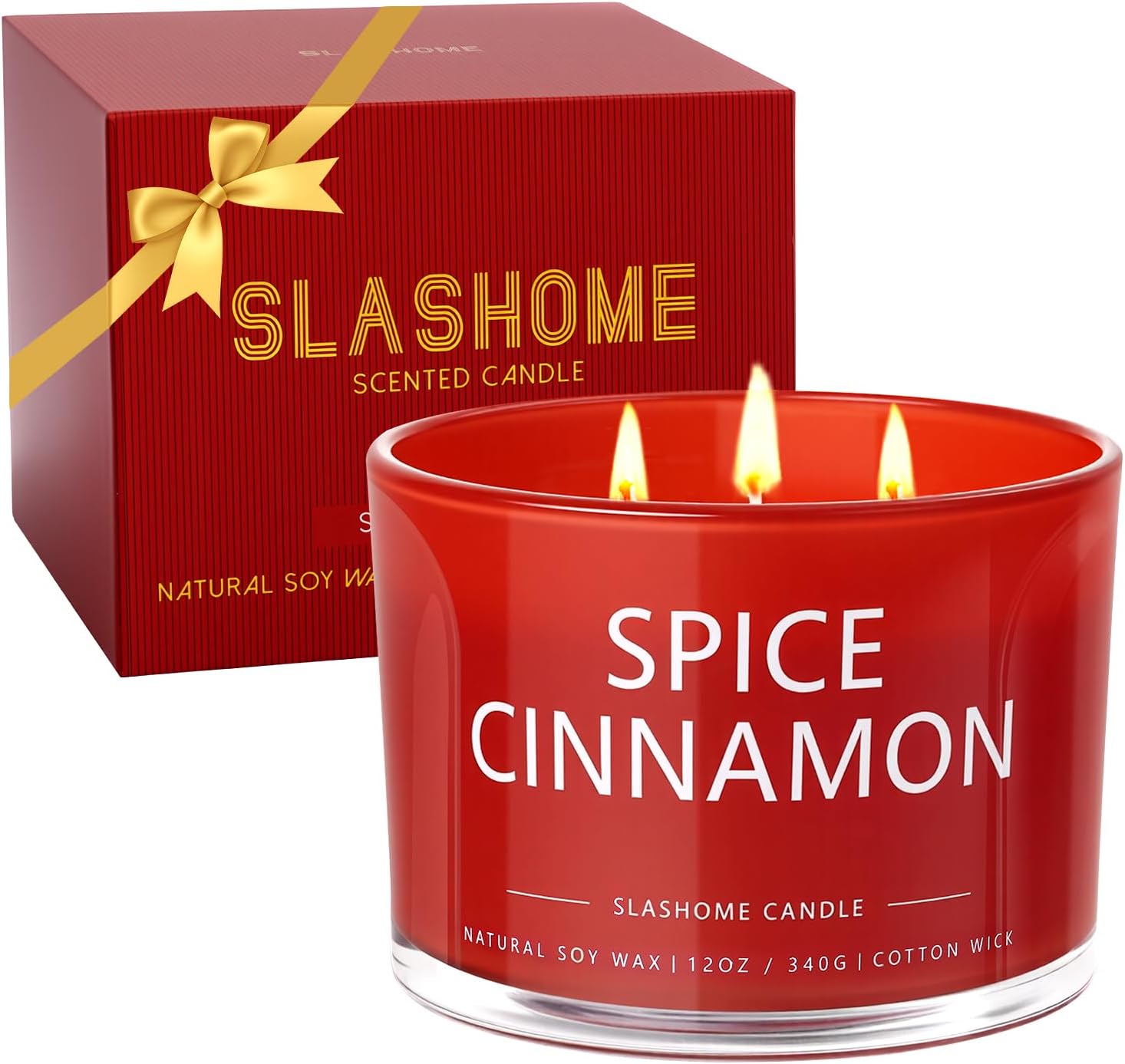 Cinnamon Spice Fall Candle, Large 3 Wick 12oz Luxury Candle, Elegant Autumn Gift for Women & Men