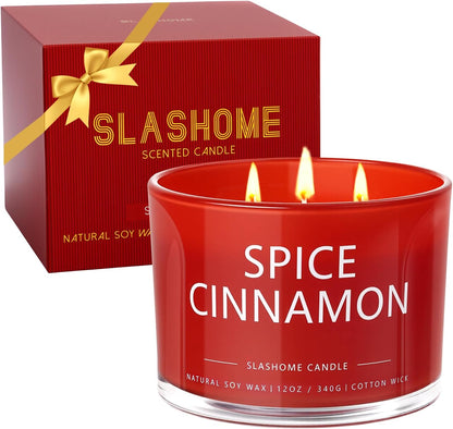 Cinnamon Spice Fall Candle, Large 3 Wick 12oz Luxury Candle, Elegant Autumn Gift for Women & Men