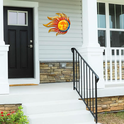 Sun Metal Wall Art Outdoor Decor Sun Moon Face Wall Decor Rust Proof Large Metal Sun(18Inch)