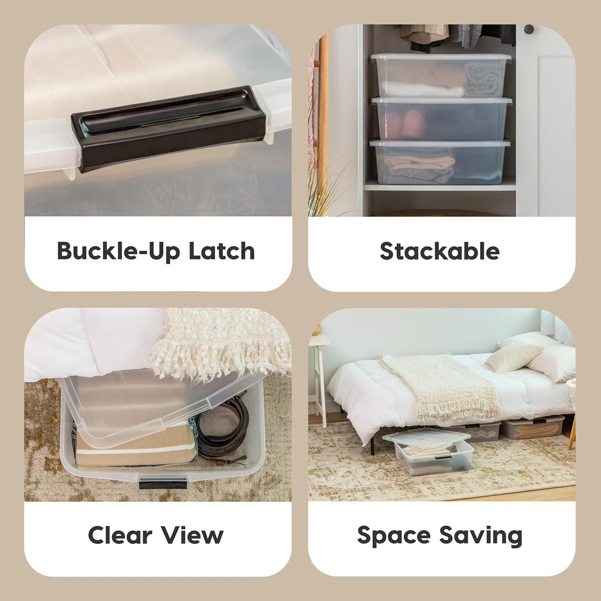 IRIS USA 3-Pack, 33 Qt. Under Bed Storage Bin with Lids, Clear