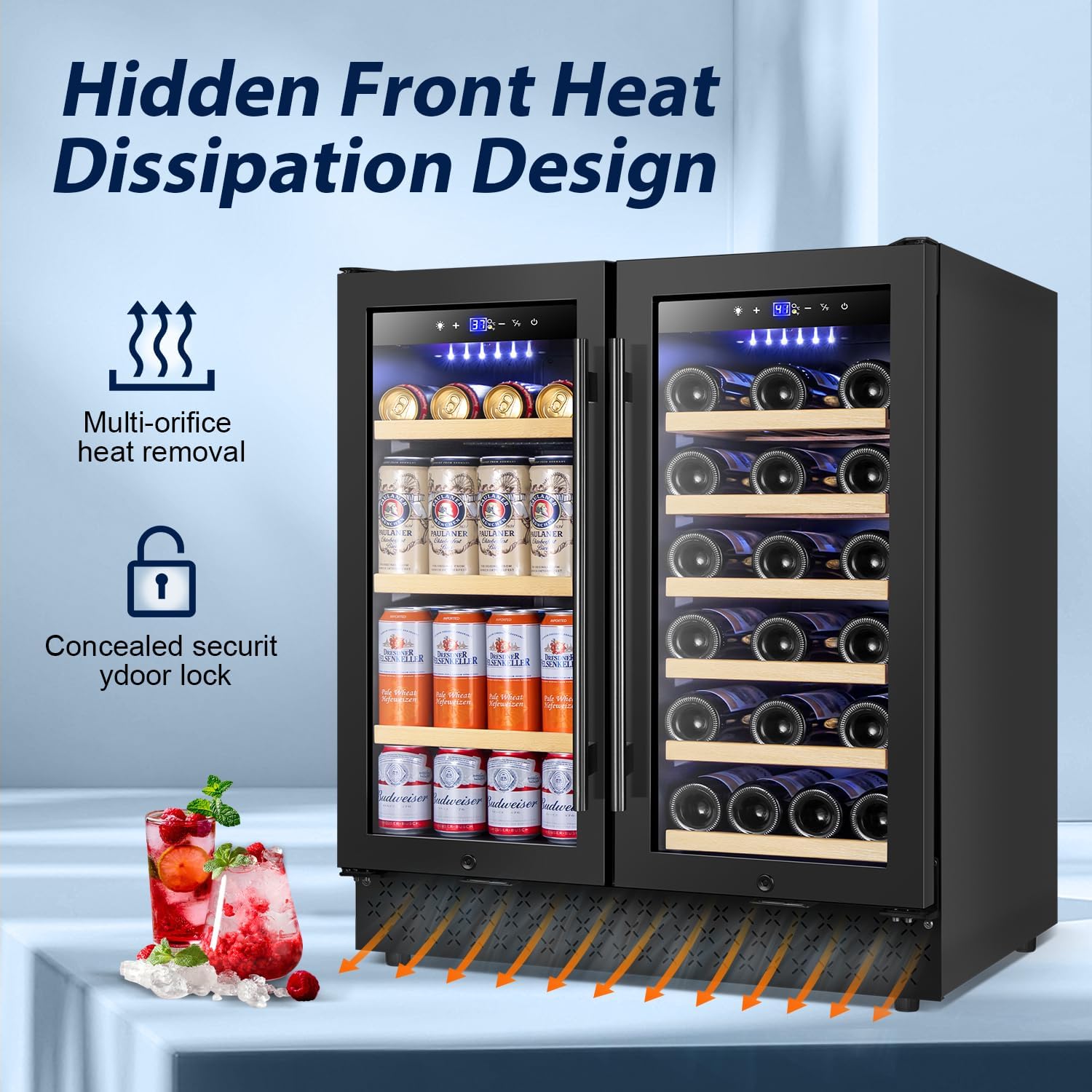 Tylza 30 Inch Wine and Beverage Refrigerator, Dual Zone Wine Beverage Cooler 30" with French Door