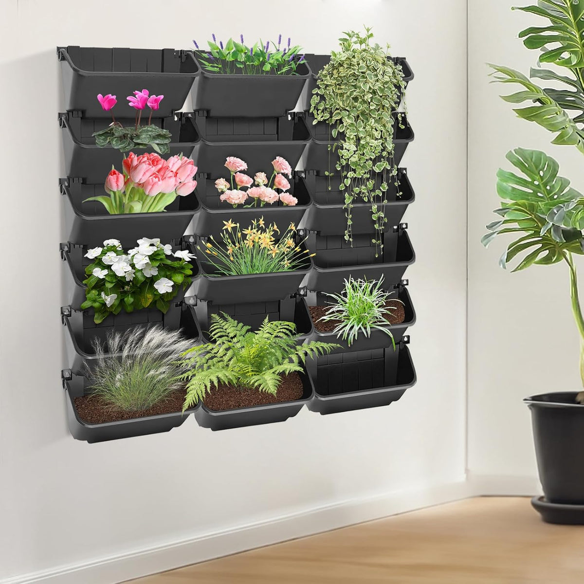 18Pcs Vertical Wall Planter, 13 inch Wall Mounted Garden Planters, Plastic Wall Hanging Planter