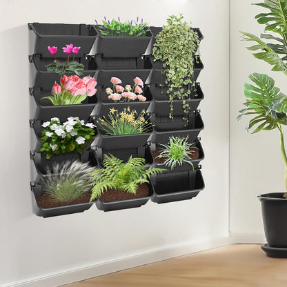 18Pcs Vertical Wall Planter, 13 inch Wall Mounted Garden Planters, Plastic Wall Hanging Planter