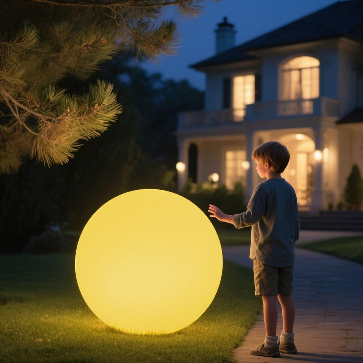 Large LED Glowing Ball Light, 20-in Outdoor LED Garden Orb Lights, Rechargeable Globe Lights RGB