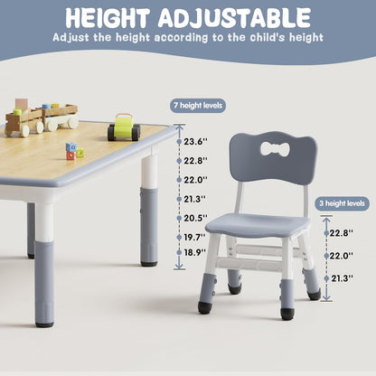 Brelley Kids Table and 4 Chairs Set, Height Adjustable Toddler Desk and Chair Set, Graffiti