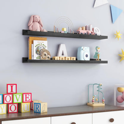 Picture Ledge Shelf for Wall, 36 inch Solid Pine Wood Nursery Book Shelves 2 Packs, Floating Ledge