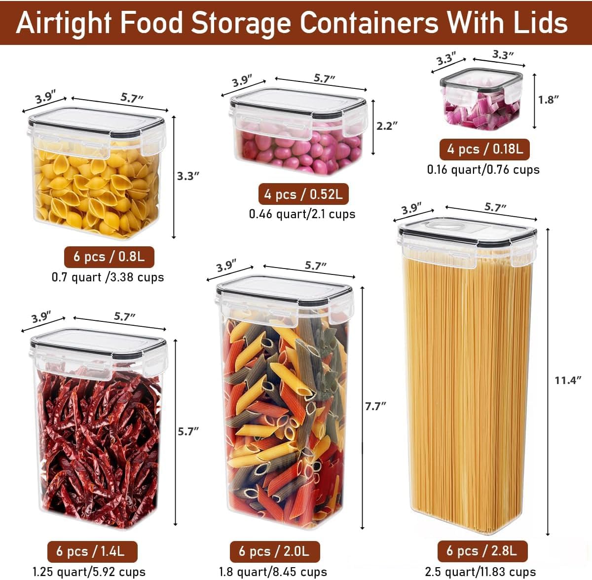 64 PCS Airtight Food Storage Containers With Lids BPA Free,6 Pack With Pouring Spout Cereal