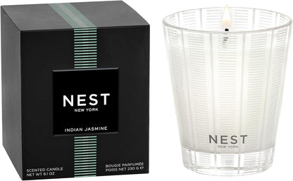 NEST New York Scented Classic Candle, Indian Jasmine - 8.1 oz - Up to 60-Hour Burn Time - Reusable