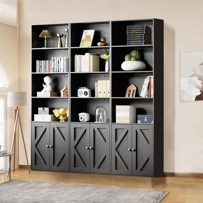 Tall Wooden Bookshelf with Cabinet and Doors – 70.86” Freestanding Tall Bookcase for Heavy Books