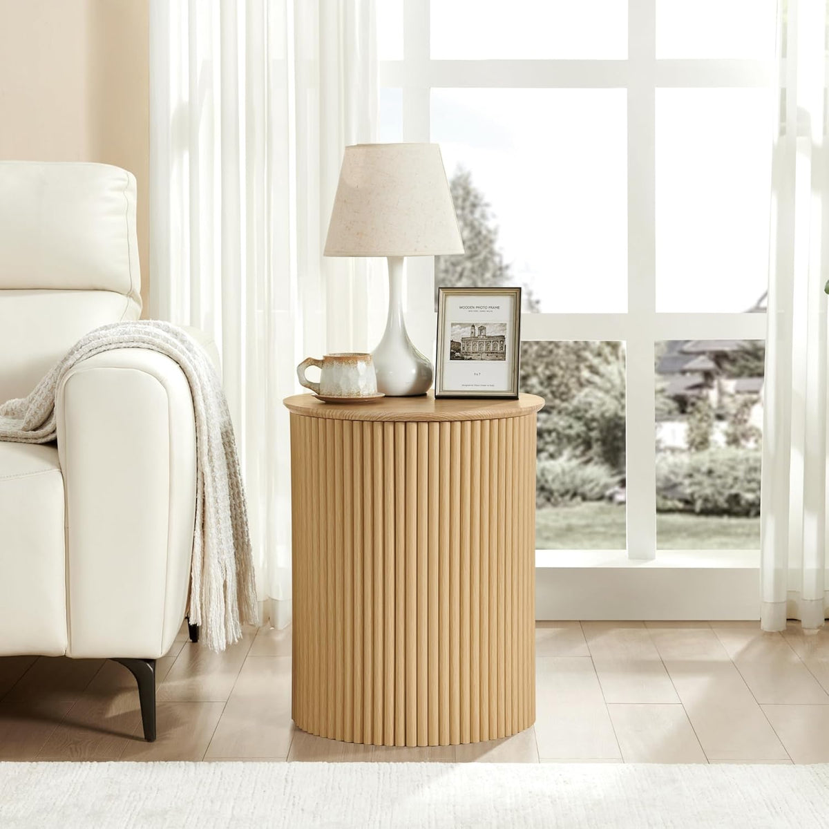 AVZEAR Fluted Round Side Table, Small End Table Modern Boho Nightstands, Circle Bedside Tables
