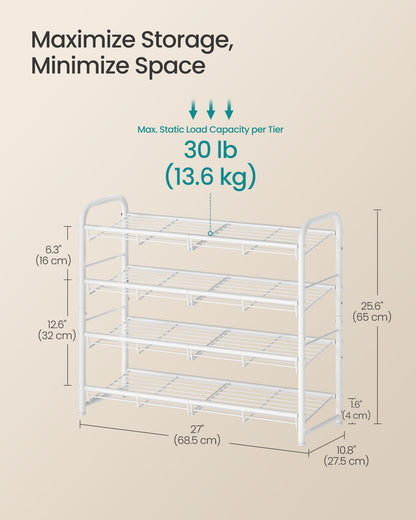 SONGMICS Stackable Shoe Rack, 4 Tier Metal Shoes Rack Storage Shelf, Holds up to 16 Pairs
