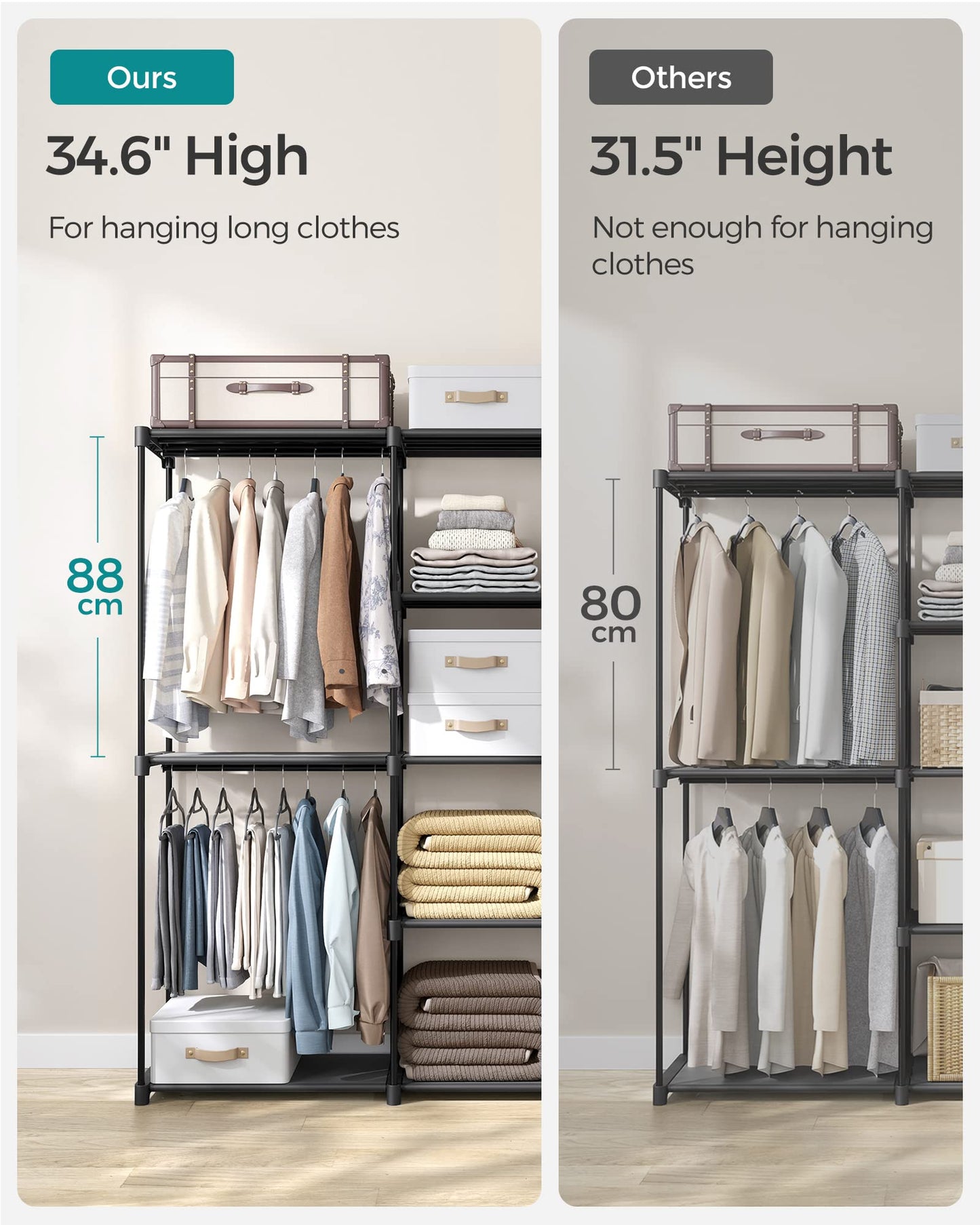 SONGMICS Portable Closet, Freestanding Closet Organizer, Clothes Rack with Shelves, Hanging Rods