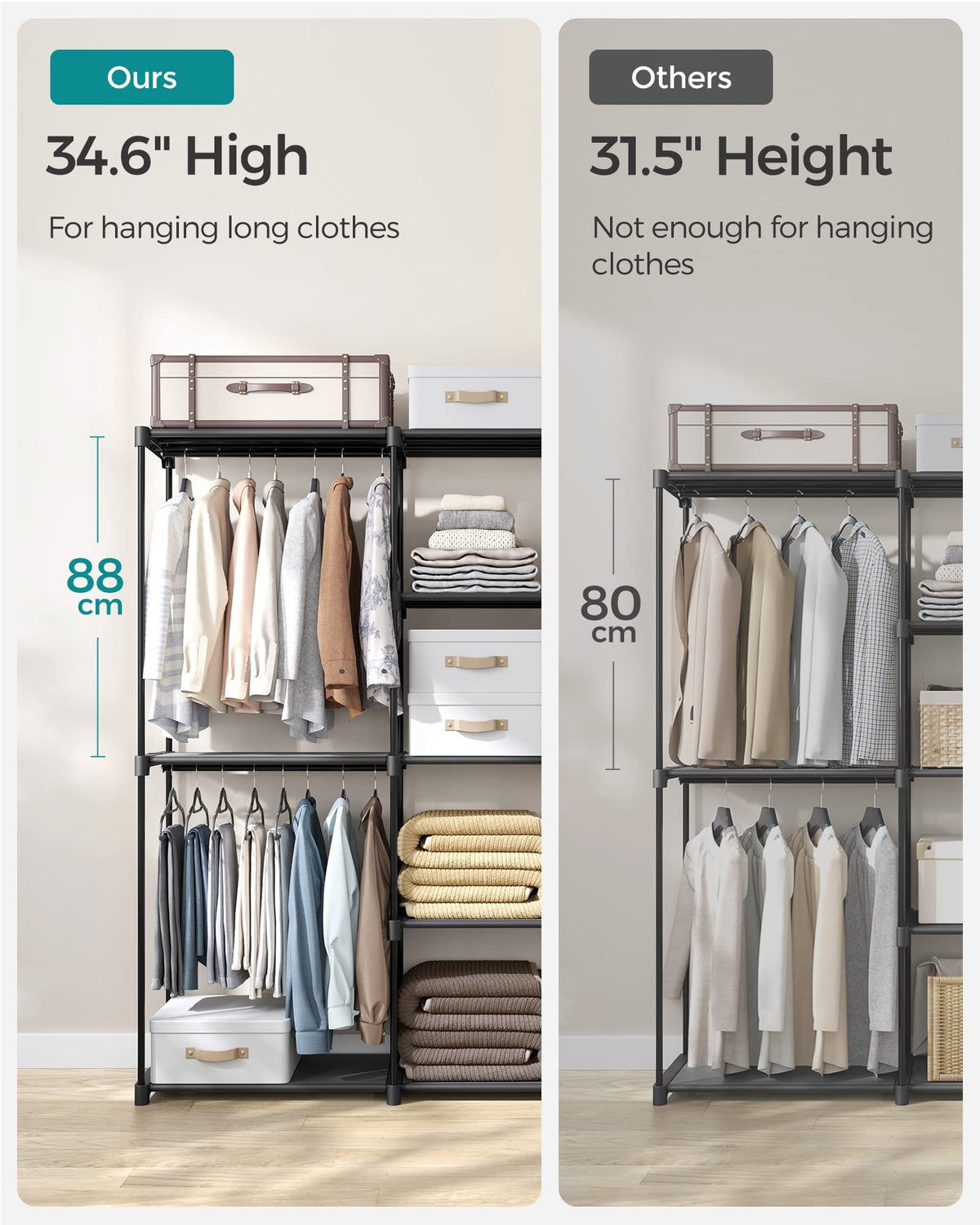 SONGMICS Portable Closet, Freestanding Closet Organizer, Clothes Rack with Shelves, Hanging Rods