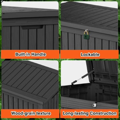 180 Gallon Lockable Resin Deck Box, Waterproof & UV-Resistant Outdoor Storage Box for Outdoor