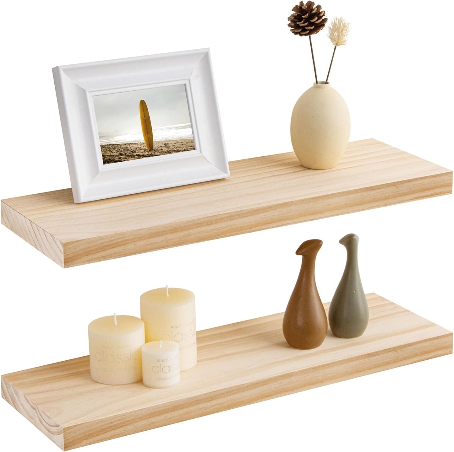 Fun Memories Farmhouse Floating Shelves - 8 Inch Deep Rustic Wood Wall Shelf - Premium Solid Pine