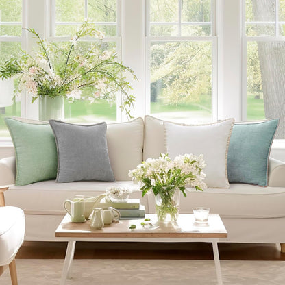 decorUhome Chenille Soft Throw Pillow Covers 24x24 Set of 2, Farmhouse Velvet Neutral Decorative