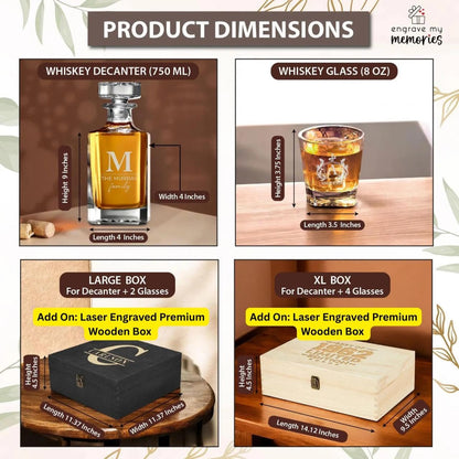 Personalized Square Whiskey Decanter Set for Men 750ml Luxury Gift for Valentine's, Birthdays