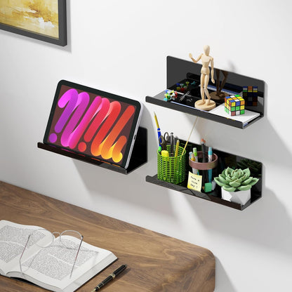 Acrylic Floating Shelves for Wall No Drilling, Self Adhesive Space-Saving Shelves, 12 Inch Floating