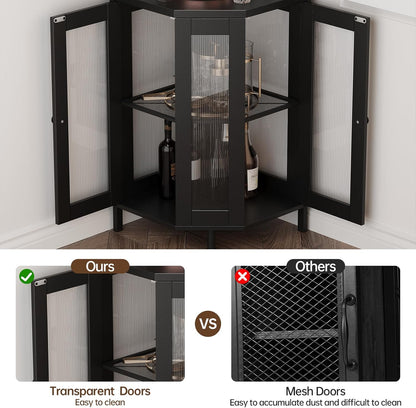Corner Bar Cabinet with Power Outlet, 5-Tier Corner Wine Cabinet with Led Strip and Glass Holder
