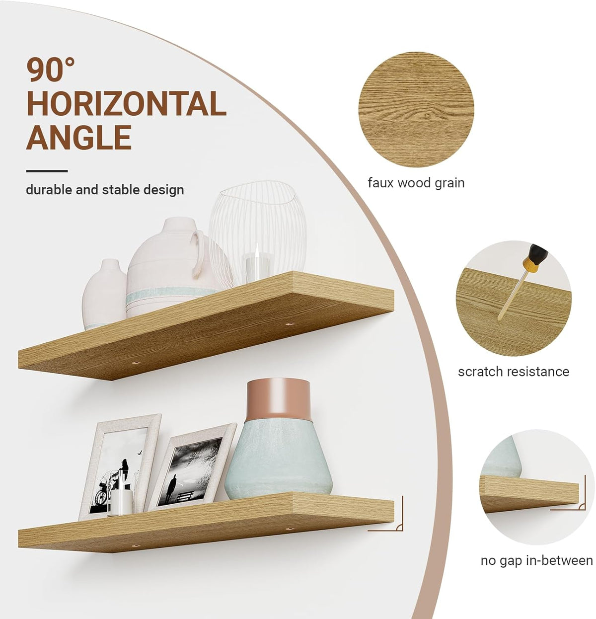 Heimlove Floating Shelves for Wall 36 Inches Long,9.3" Deep Oak Floating Shelf Set of 2,Wall