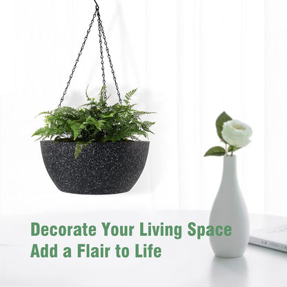 10 inch Hanging Planters for Outdoor Indoor Plants with Drainage Holes and Chain, 2 Pack Round