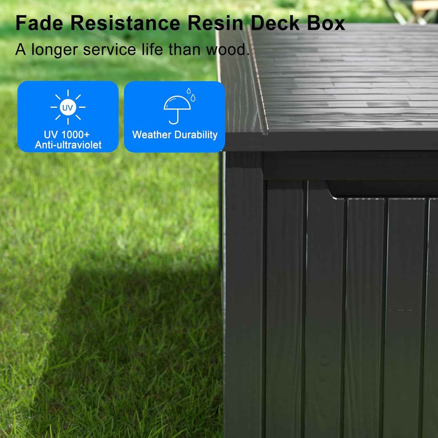 Vixzen 150 Gallon Resin Deck Box, Lockable Outdoor Storage Box for Patio Cushions Storage