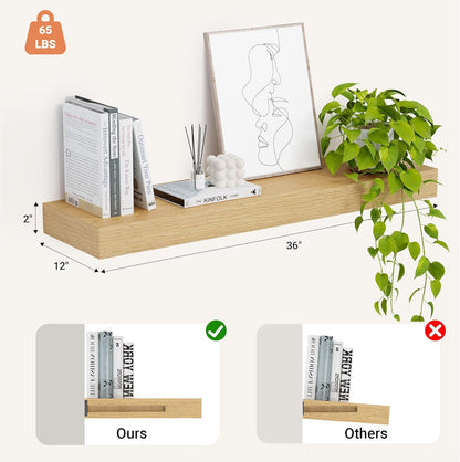 Heimlove 12" Deep Floating Shelves, 36 x 12 Inch Wall Mounted Long Floating Shelf with Invisible