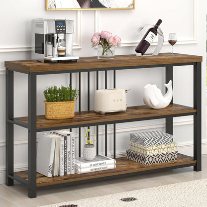FOLUBAN Industrial Console Table, 3 Tier Entryway Table, Sofa Foyer Table for Living Room Hallway