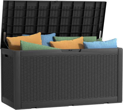 100 Gallon Outdoor Deck Box,Storage Lockable Waterproof Patio Furniture,Garden Tools,Cushions,Pool
