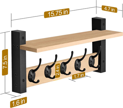 Sorbus Coat Hooks Wall Mount with Shelf – 16 Inch Coat Rack Wall Mount with 5 Heavy Duty Hooks