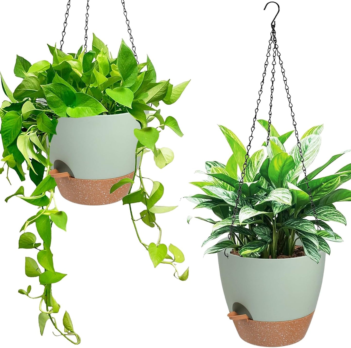 Hanging Planters for Indoor Outdoor Plants, 2 Pack Self Watering Hanging Pot with Drainage Holes &