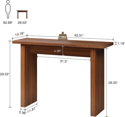 AVZEAR Mid Century Narrow Entryway Console Table, 43.3" Fluted Wood Couch Table Behind Sofa Long