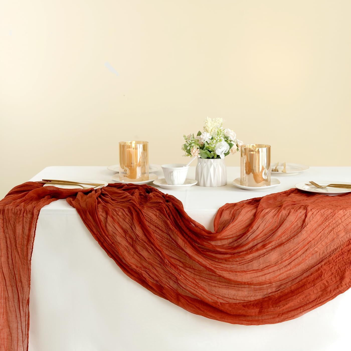 Sioloc Terracotta Table Cloth Cheesecloth Table Runner 10ft Rustic for Tea Wedding Party Baby