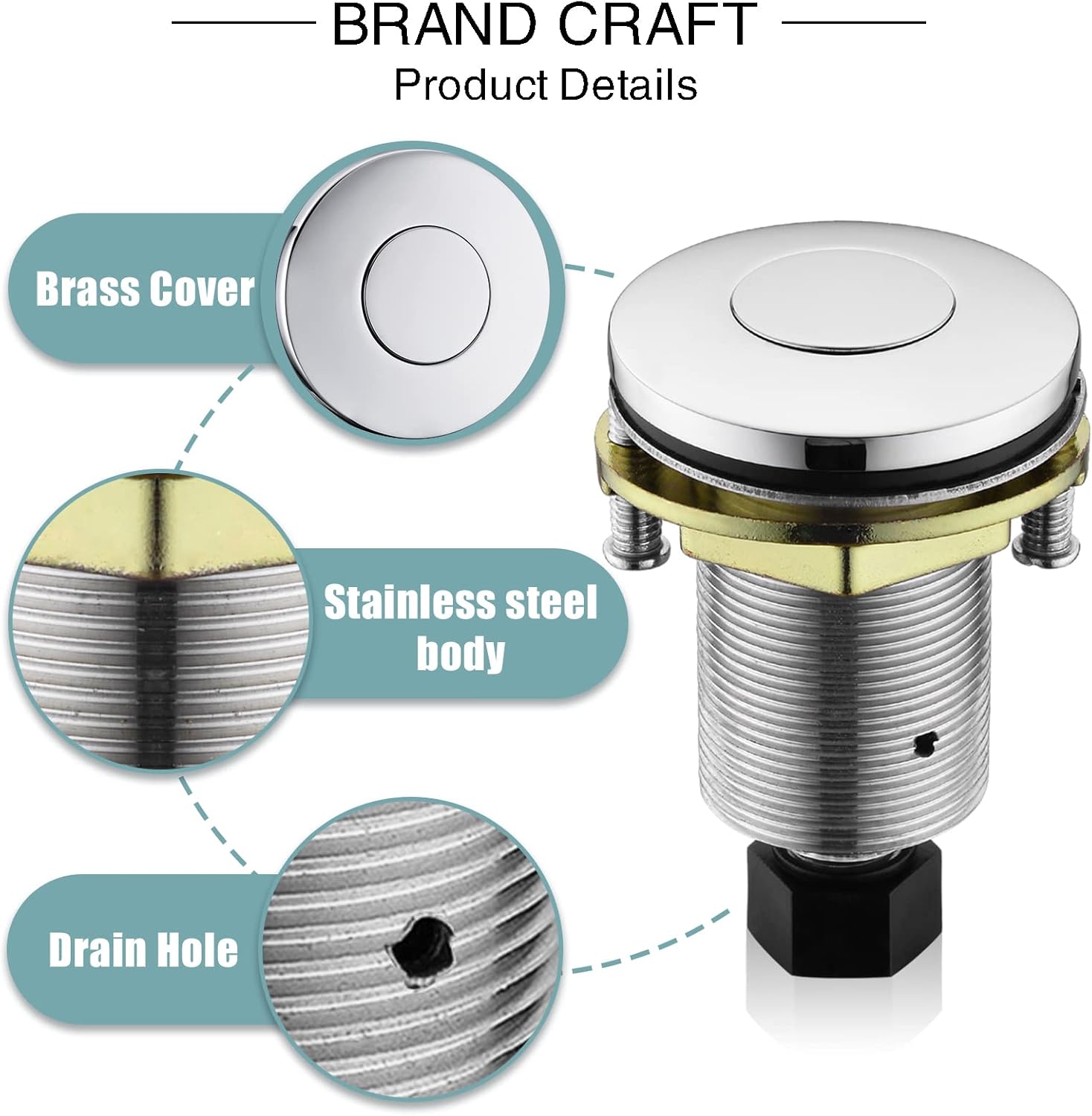 Garbage Disposal SinkTop Air Switch Kit with Stainless Steel Button,Chrome