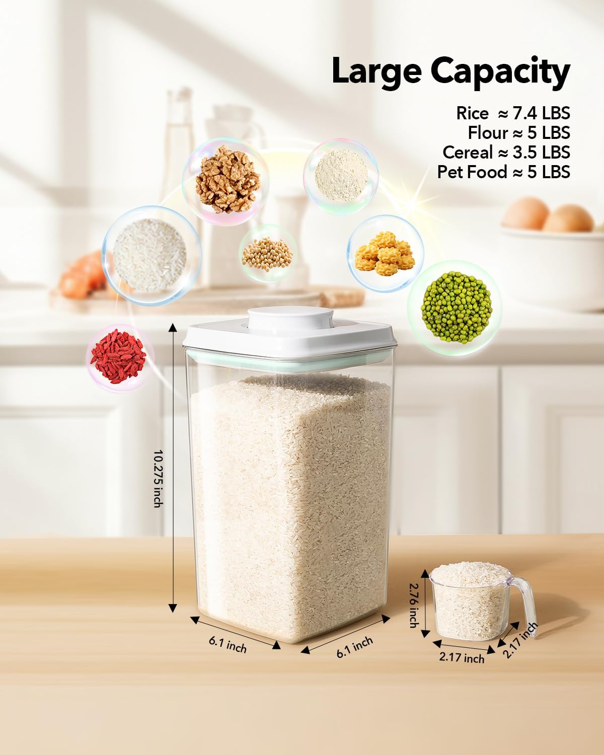 Ankou Airtight Food Storage Container with Pop Lid & 130ml Scoop, 4L/4.2qt *2 BPA-Free Cereal