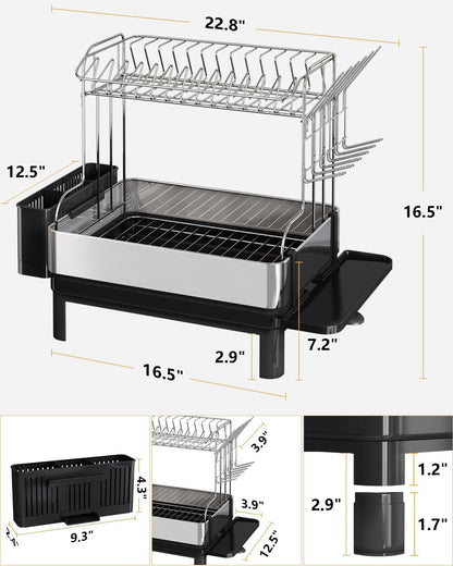 BOOSINY Dish Drying Rack with Drainboard, Stainless Steel Dish Rack, 2 Tier Extra Large Dish