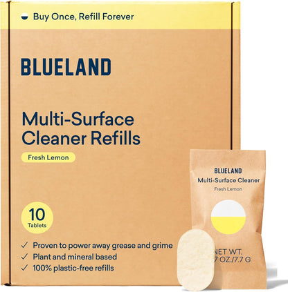 BLUELAND Multi-surface Cleaner, 10 Refill Tablets, Fresh Lemon Scent, All-Purpose, Eco-Friendly