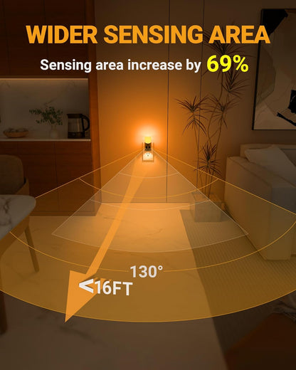 Lyridz Amber Night Light with Motion Sensor, 1-150LM Dimmable Plug-in Nightlight Indoor for