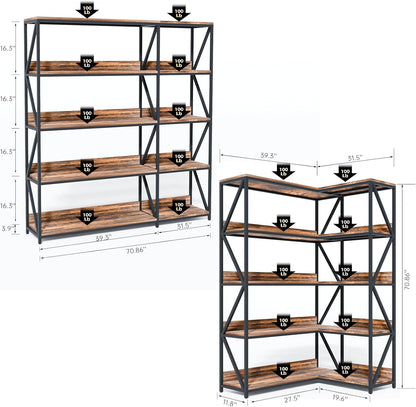 Large Farmhouse Style 5 Tiers Corner Bookshelf with Grow Light, Extra Wide Plant Stand & Bookcase