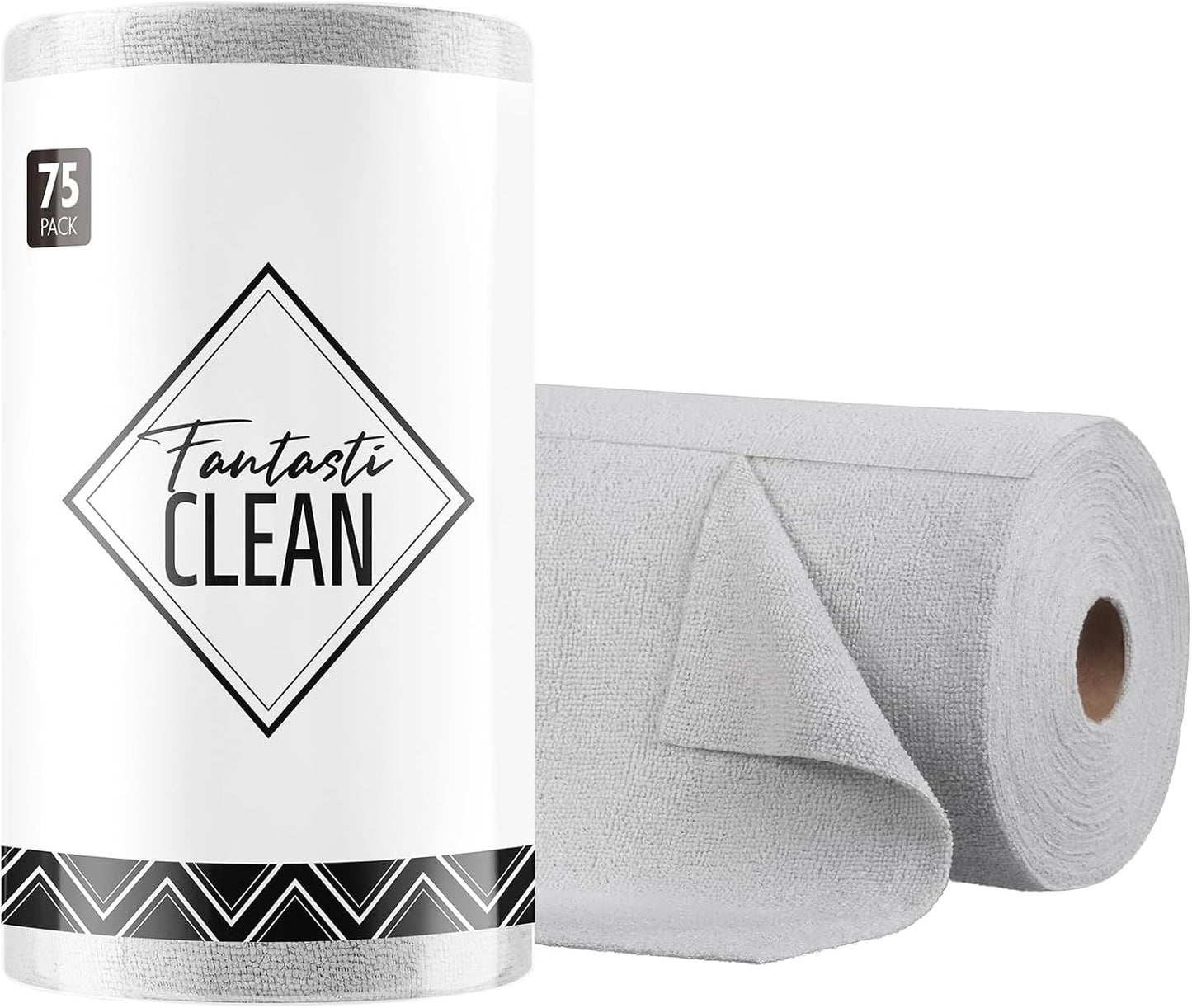Fantasticlean Microfiber Cleaning Cloth Roll -75 Pack, Tear Away Microfiber Towels, 12" x 12"
