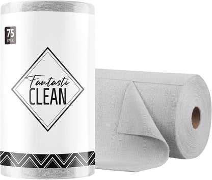 Fantasticlean Microfiber Cleaning Cloth Roll -75 Pack, Tear Away Microfiber Towels, 12" x 12"