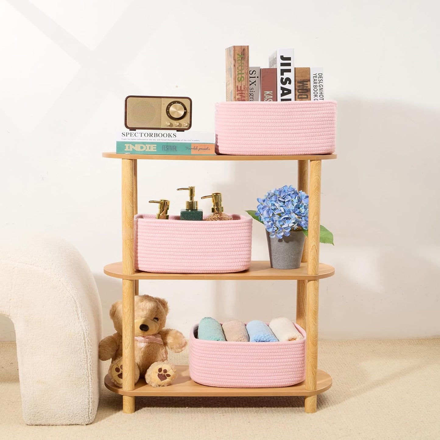 Small Storage Baskets for Organizing | Closet Organizer Bins | Shelf Toy Basket | Woven Rope