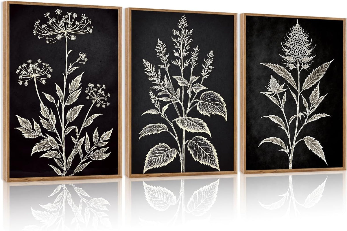 HPNIUB Vintage Floral Framed Canvas Wall Art Set, Minimalist Botanical Wall Decor, Nature Inspired