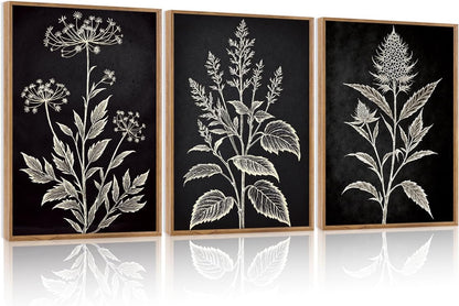 HPNIUB Vintage Floral Framed Canvas Wall Art Set, Minimalist Botanical Wall Decor, Nature Inspired