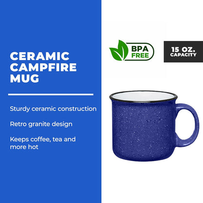 Set of 16 Ceramic Campfire Mugs – 15 Oz, Cobalt Blue – Coffee & Tea Cups for Home, Work, Travel