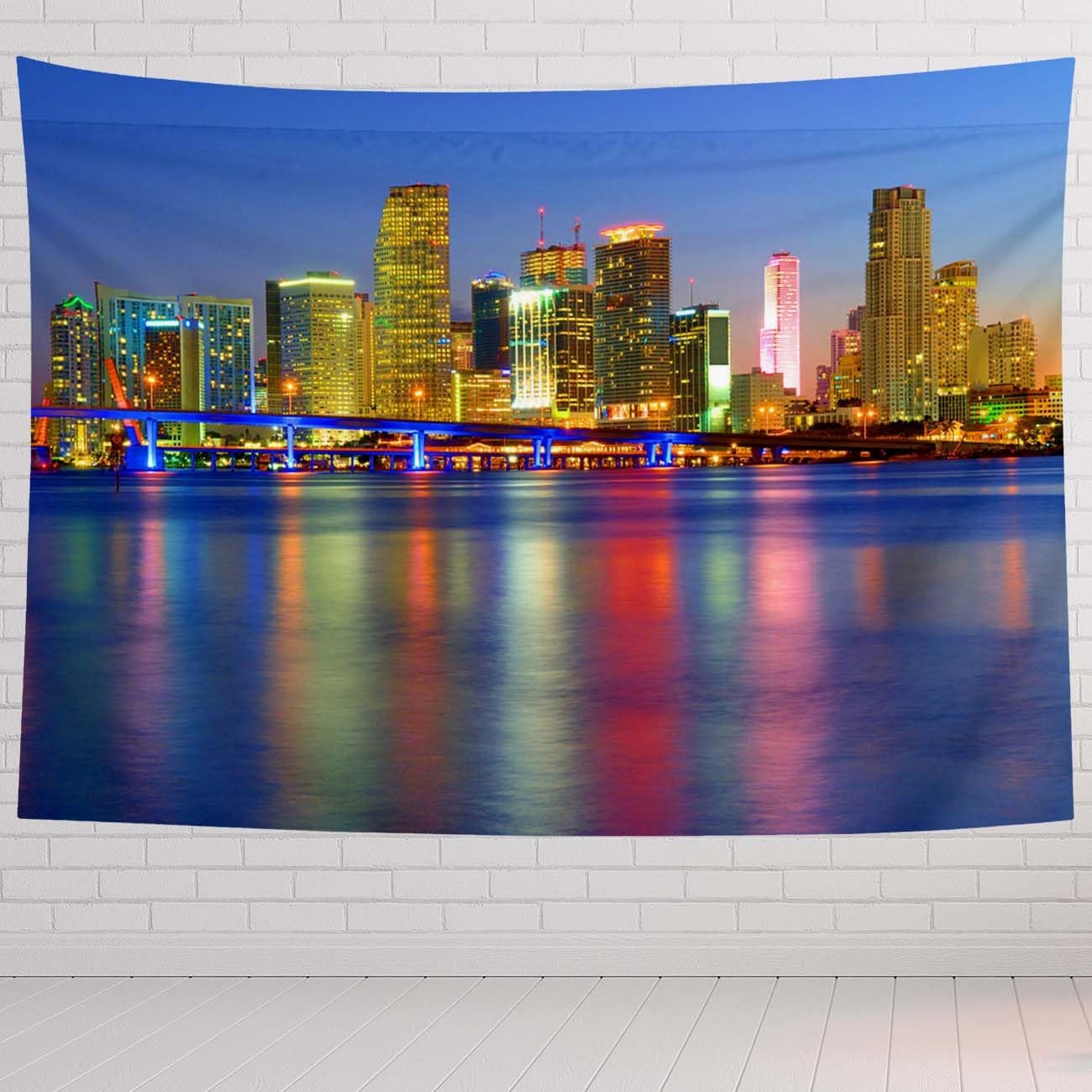 Miami Tapestry For Bedroom Night Lights Beautiful Miami City Tapestries Wall Hanging For Living