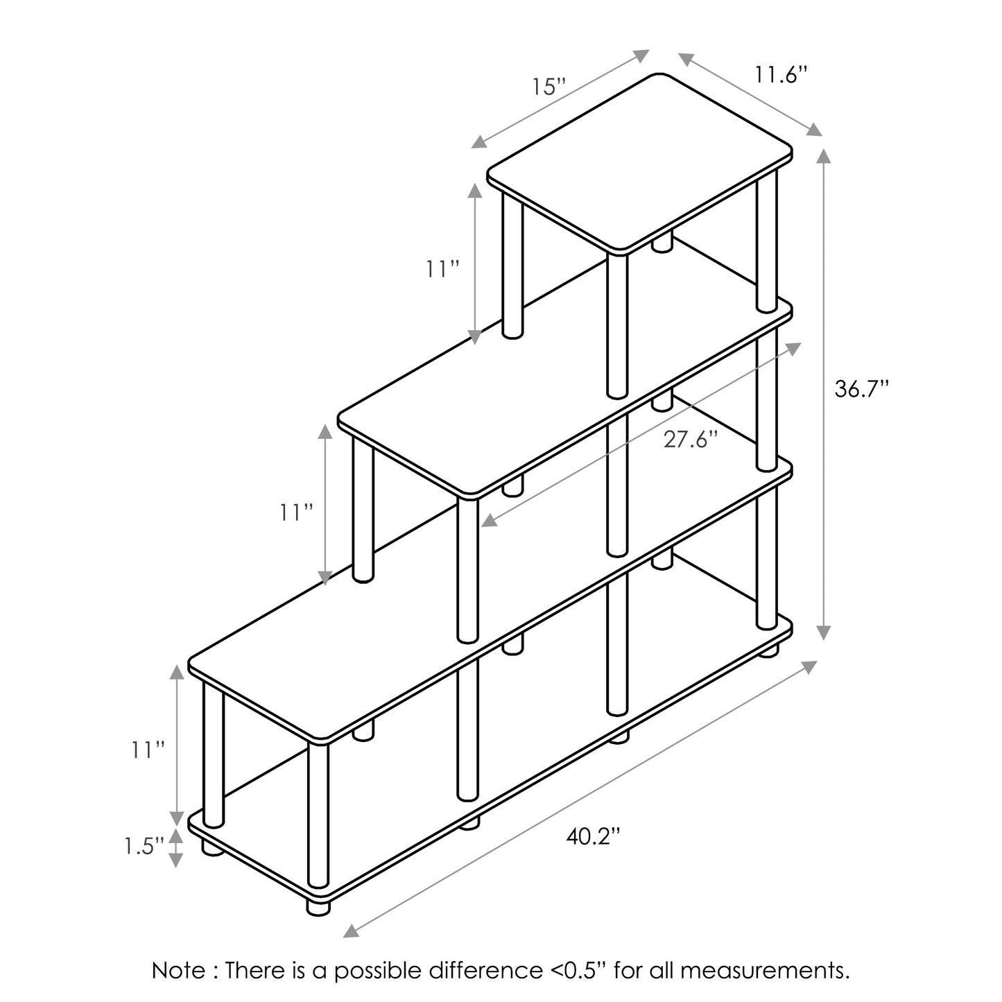 Furinno Turn-N-Tube Storage Shelves, 4-Tier Ladder Book Shelf, 6 Cube Open frame Corner Shelf