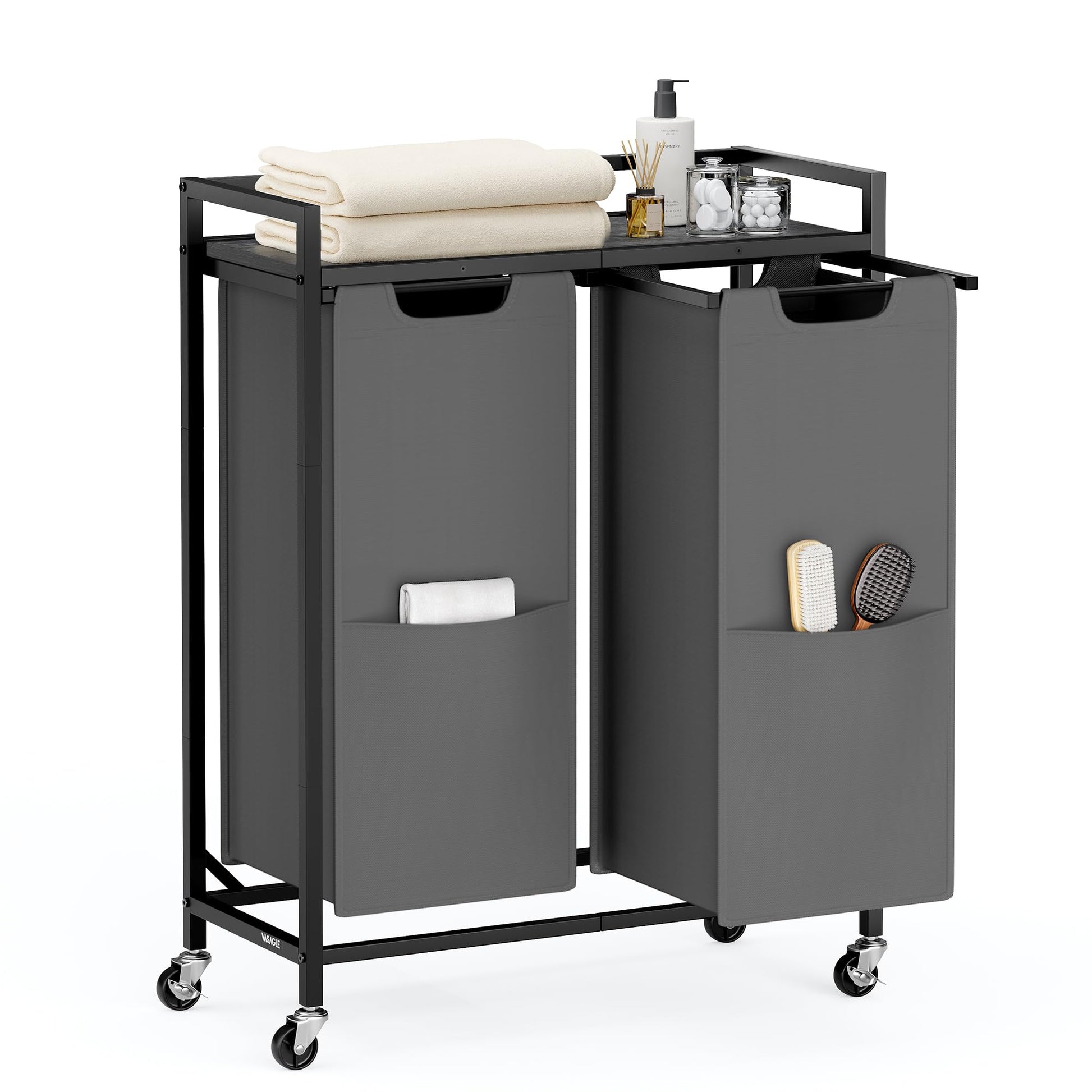 VASAGLE Laundry Sorter, 29 Gal. (110 L) Laundry Hamper Basket with 2 Compartments, Rolling Cart