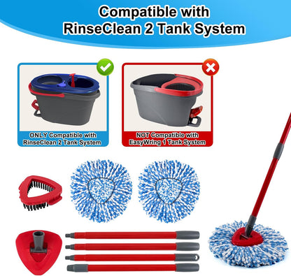 Spin Mop Head,Mop Handle,Base,Brush Compatible with Ocedar RinseClean 2 Tank Spin Mop System,2