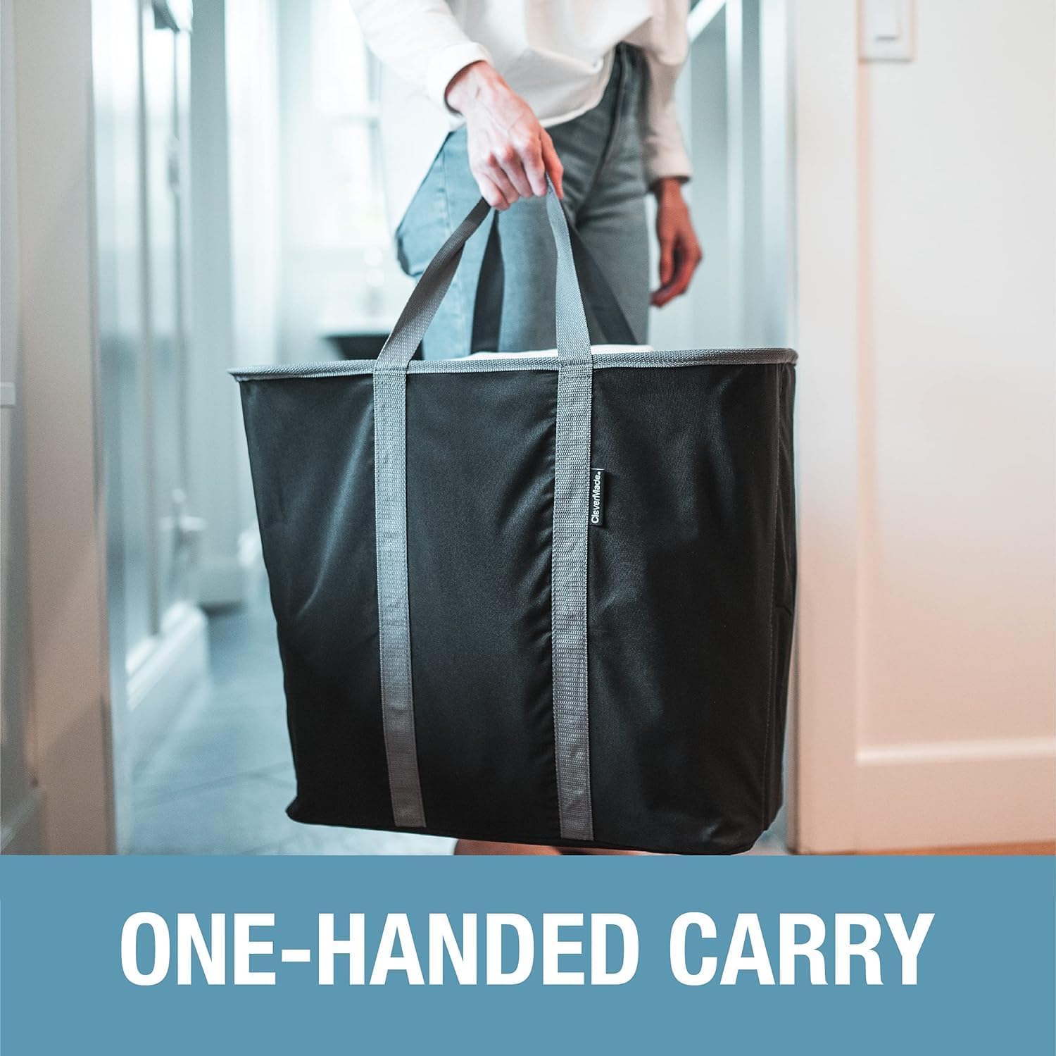 CleverMade Collapsible Laundry Caddy, 64L Pop-Up Hamper, 2 Pack, Denim Gray